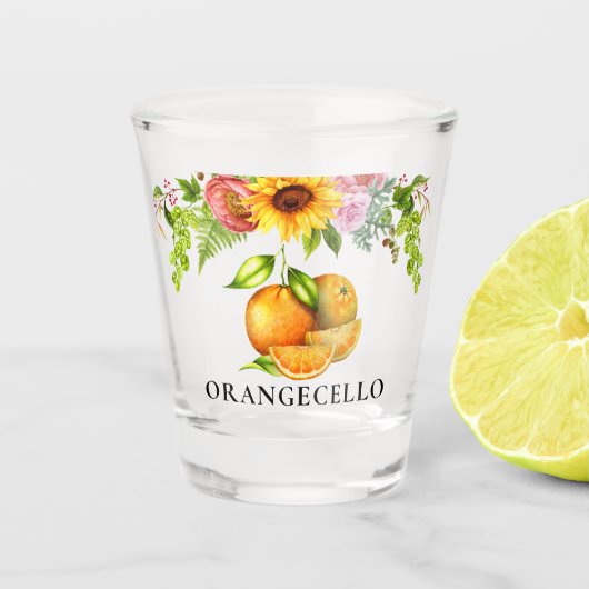 Waterverf Sinaasappels Floral Greenery Orangecello Shot Glas (Voorkant)