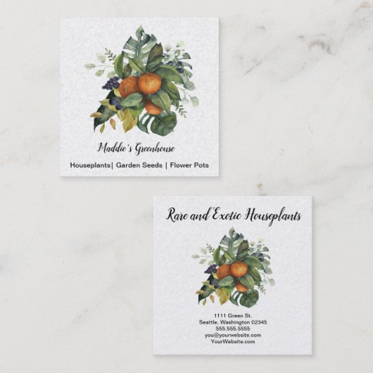 Waterverf sinaasappels florale toedieningsvorm vierkante visitekaartje (Voorkant / Achterkant)