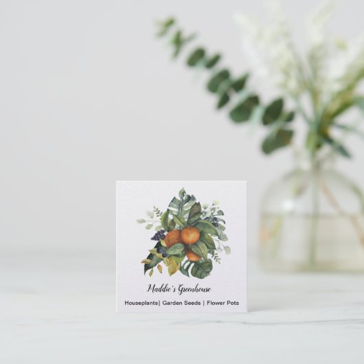 Waterverf sinaasappels florale toedieningsvorm vierkante visitekaartje (Staand voorkant)