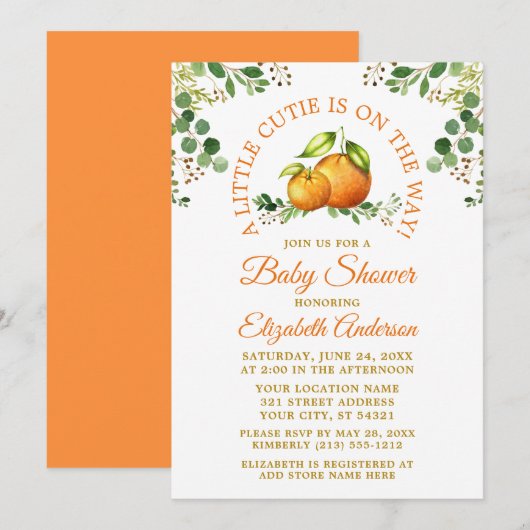 Waterverf Sinaasappels Greenery een kleine kabelpo Kaart (Voorkant / Achterkant)