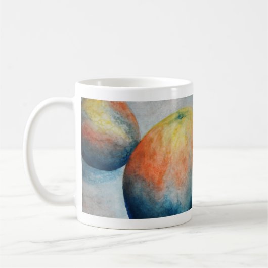 waterverf sinaasappels koffiemok (Links)