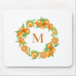 Waterverf Sinaasappels krans tropisch monogram Muismat<br><div class="desc">Citrus krans thema mousepad. Het beschikt over waterverf sinaasappels en bladeren krans. Personaliseer door een monogram toe te voegen. Dit monogram sinaasappels mousepad is ideaal als een persoonlijk geschenk.</div>