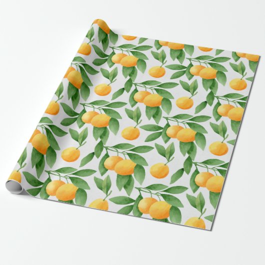 Waterverf sinaasappels of tangerines cadeaupapier (Uitgerold)