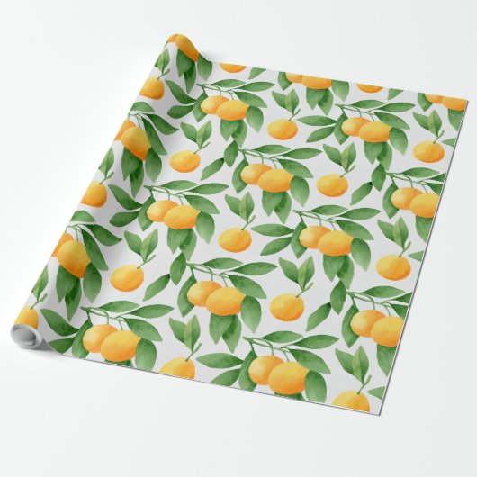 Waterverf sinaasappels of tangerines cadeaupapier (Uitgerold)