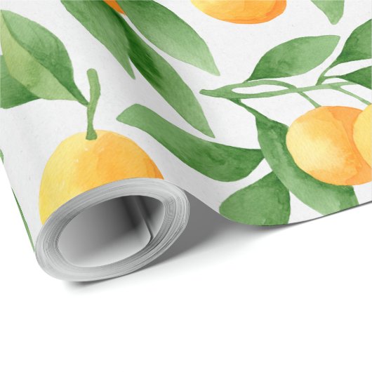 Waterverf sinaasappels of tangerines cadeaupapier (Rol Hoek)