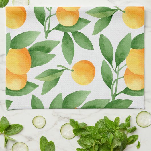 Waterverf sinaasappels of tangerines patroon theedoek (Gevouwen)