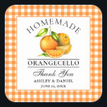 Waterverf Sinaasappels Orangecello Wedding Harteli Vierkante Sticker<br><div class="desc">Elegante Waterverf Sinaasappels Zelfgemaakte Orangecello Bruiloft Dank u Stickers - Rustiek Sinaasappel Gingham Plaid</div>