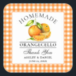 Waterverf Sinaasappels Orangecello Wedding Harteli Vierkante Sticker<br><div class="desc">Elegante Waterverf Sinaasappels Zelfgemaakte Orangecello Bruiloft Dank u Stickers - Rustiek Sinaasappel Gingham Plaid</div>