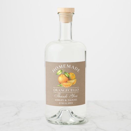 Waterverf Sinaasappels Orangecello Wedding Kraft Likeurfles Etiket (Voorkant)