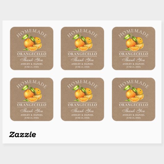 Waterverf Sinaasappels Orangecello Wedding Kraft Vierkante Sticker (Vel)