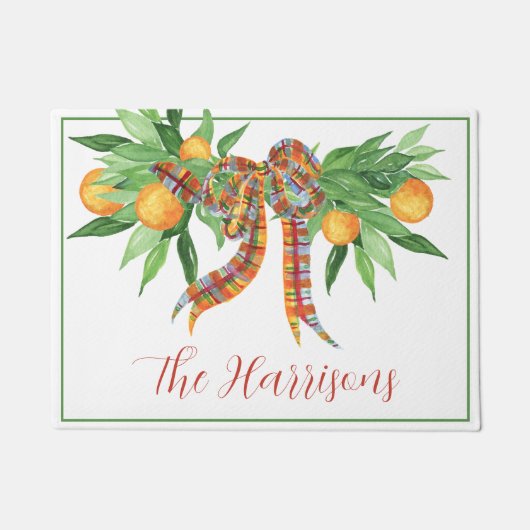Waterverf Sinaasappels Plaid Bow Christmas Deurmat (Voorkant)