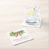 Waterverf Sinaasappels Plaid Bow Christmas Kartonnen Onderzetters (Insitu)