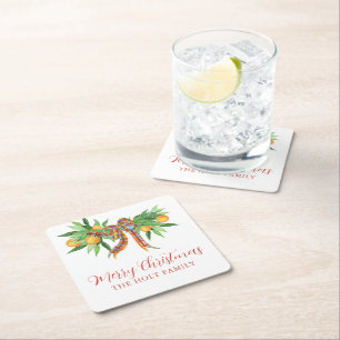 Waterverf Sinaasappels Plaid Bow Christmas Kartonnen Onderzetters