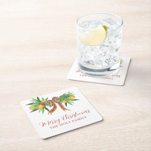 Waterverf Sinaasappels Plaid Bow Christmas Kartonnen Onderzetters (Insitu)