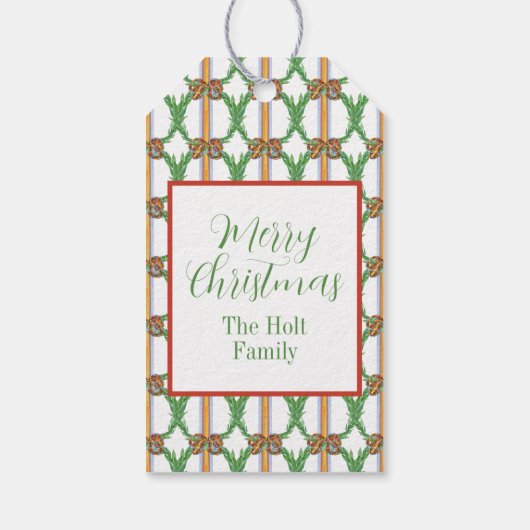 Waterverf Sinaasappels Plaid Bow Christmas Monogra Cadeaulabel (Achterkant)