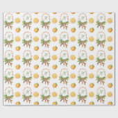 Waterverf Sinaasappels Plaid Bow Christmas Monogra Cadeaupapier (Vlak)