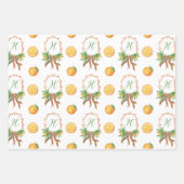 Waterverf Sinaasappels Plaid Bow Christmas Monogra Inpakpapier Vel (Voorkant)