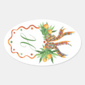 Waterverf Sinaasappels Plaid Bow Christmas Monogra Ovale Sticker (Voorkant)