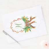 Waterverf Sinaasappels Plaid Bow Christmas Monogra Ovale Sticker (Envelop)