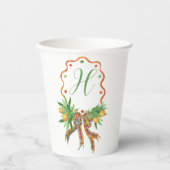 Waterverf Sinaasappels Plaid Bow Christmas Monogra Papieren Bekers (Voorkant)