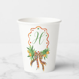 Waterverf Sinaasappels Plaid Bow Christmas Monogra Papieren Bekers