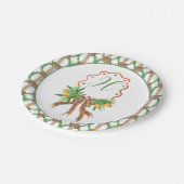 Waterverf Sinaasappels Plaid Bow Christmas Monogra Papieren Bordje (Gekanteld)