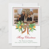 Waterverf Sinaasappels Plaid Bow Garland Foto Feestdagenkaart (Voorkant)