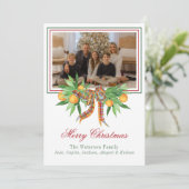 Waterverf Sinaasappels Plaid Bow Garland Foto Feestdagenkaart (Staand voorkant)