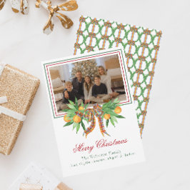 Waterverf Sinaasappels Plaid Bow Garland Foto Feestdagenkaart