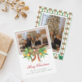 Waterverf Sinaasappels Plaid Bow Garland Foto Feestdagenkaart