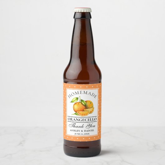 Waterverf Sinaasappels Stippen Orangecello bruilof Bier Etiket (Voorkant)