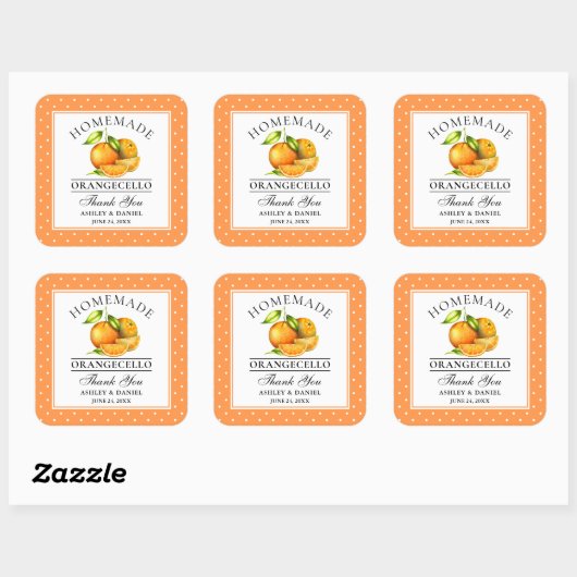 Waterverf Sinaasappels Stippen Orangecello bruilof Vierkante Sticker (Vel)