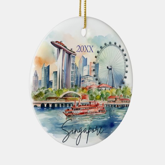 Waterverf Singapore gedateerd Keramisch Ornament (Rechts)