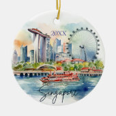 Waterverf Singapore gedateerd Keramisch Ornament (Voorkant)