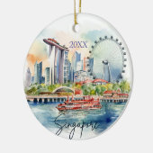 Waterverf Singapore gedateerd Keramisch Ornament (Links)