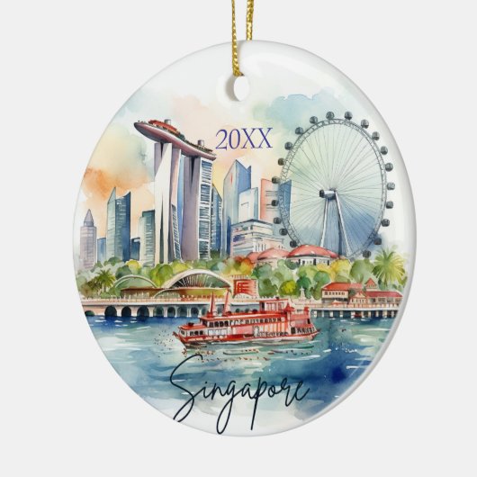 Waterverf Singapore gedateerd Keramisch Ornament (Links)