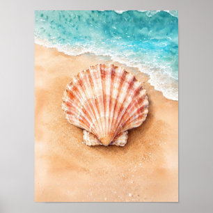 Waterverf Sint-Jacobsschelp op het strand Poster