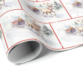 Waterverf Sinterklaas en slee in sneeuwvlokken Cadeaupapier (Rol Hoek)