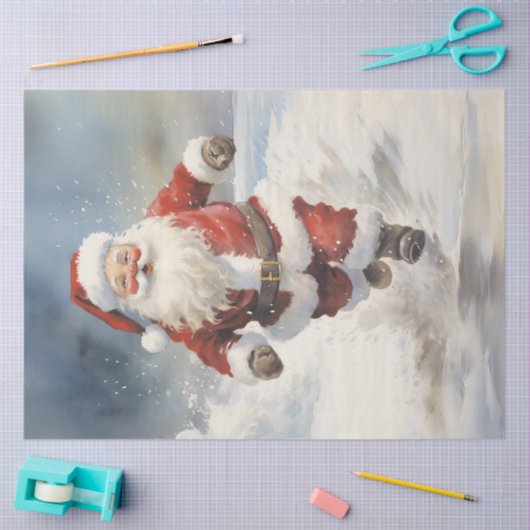 Waterverf Sinterklaas in besneeuwd bos Tissuepapier (Craft)