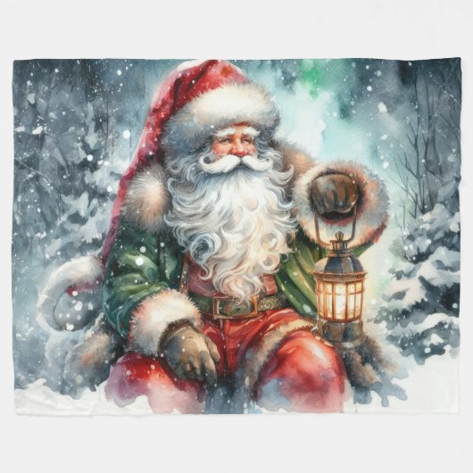 Waterverf Sinterklaas Kerstmis Sneeuwbos Fleece Deken (Voorkant (Horizontaal))