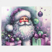 Waterverf Sinterklaas Paarse Groene Cadeaus Fleece Deken (Voorkant (Horizontaal))