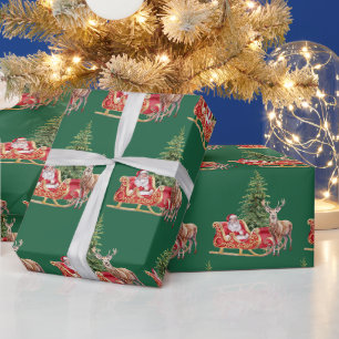 Waterverf Sinterklaas, Rendier Green Christmas Cadeaupapier