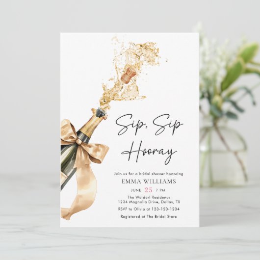 Waterverf SIP Hooray Champagne Vrijgezellenfeest Kaart (Staand voorkant)