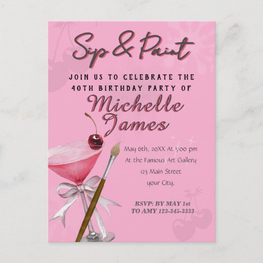 Waterverf Sip & Paint Art Verjaardag Briefkaart (Voorkant)