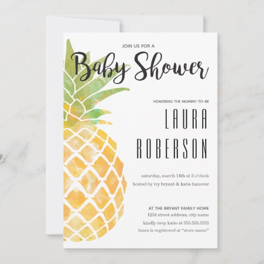 Waterverf Sjabloon Ananas Baby Shower Kaart (Voorkant)