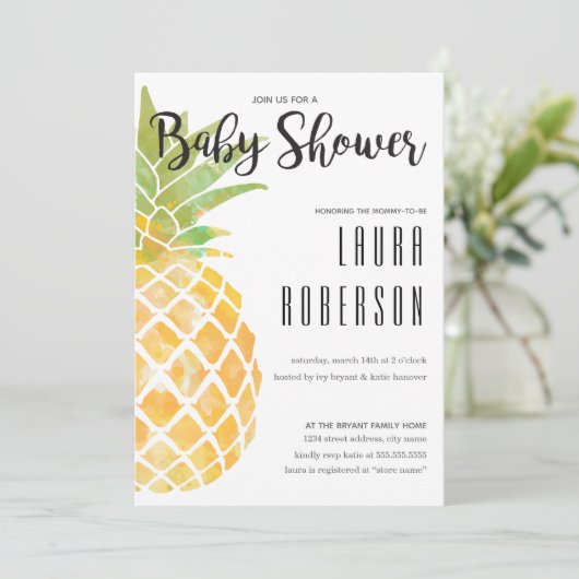 Waterverf Sjabloon Ananas Baby Shower Kaart (Staand voorkant)