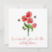 Waterverf sjalot papavers en schattige hommels kaart (Voorkant)