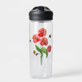 Waterverf sjalot papavers en schattige hommels waterfles (Voorkant)
