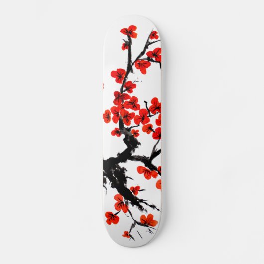 Waterverf skateboard met oranje bloesem (Voorkant)
