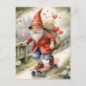 Waterverf Skateboarding Valentijn Gnome Briefkaart (Voorkant)